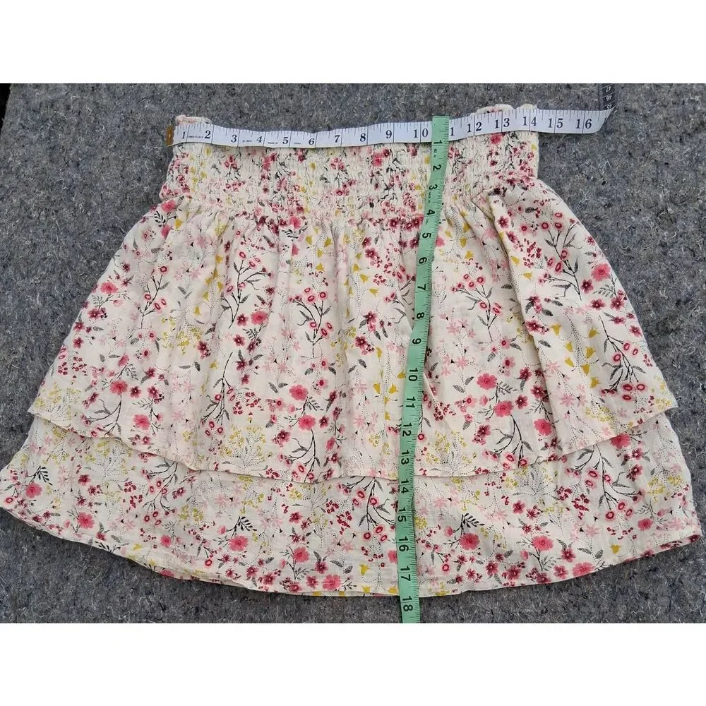 Dizzy lizzy womens medium mini skirt tiered cotton floral pink cream red